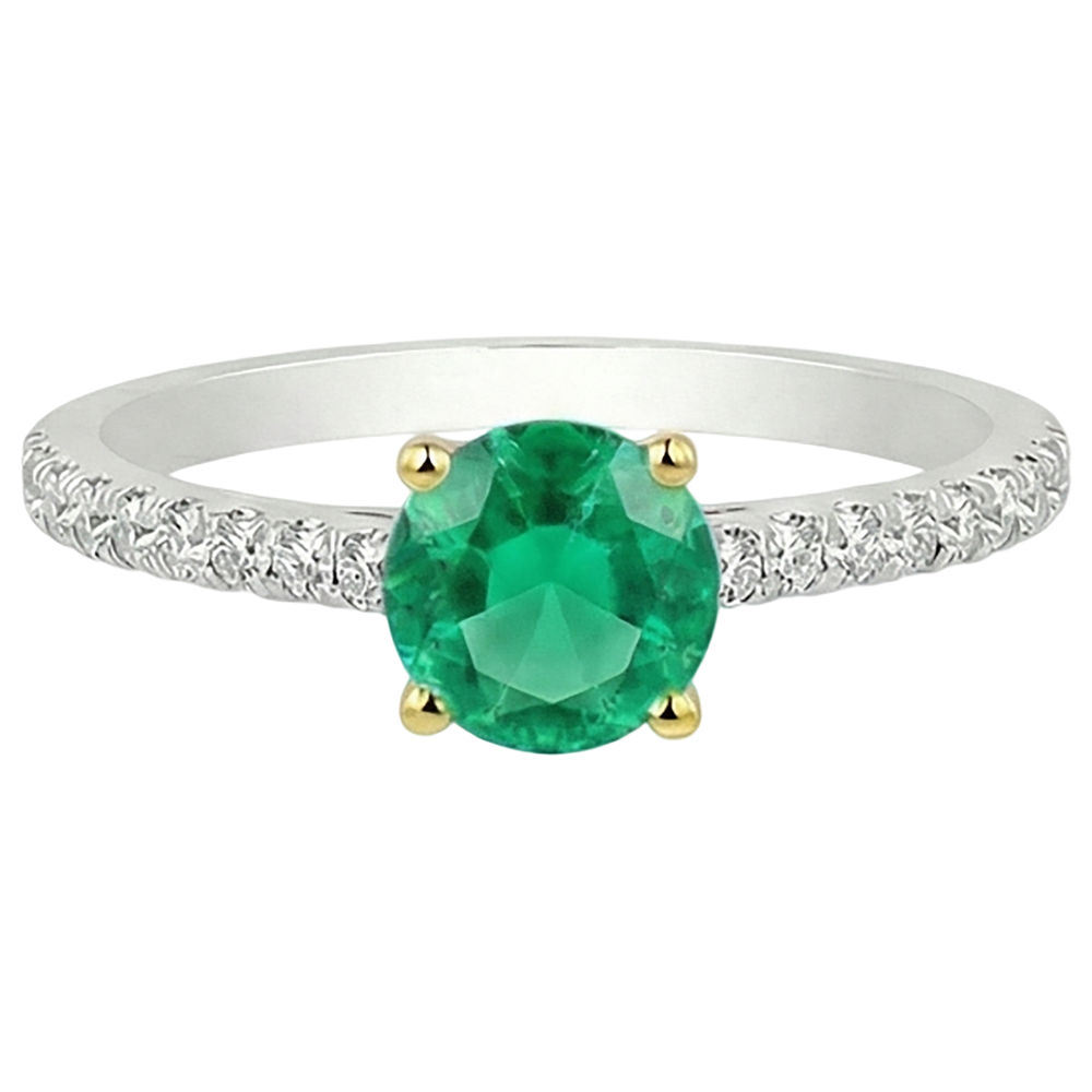 Émeraude Fine Taille Ronde Bague avec Gemme en Or Deux Tons 14 Carats – vue de face