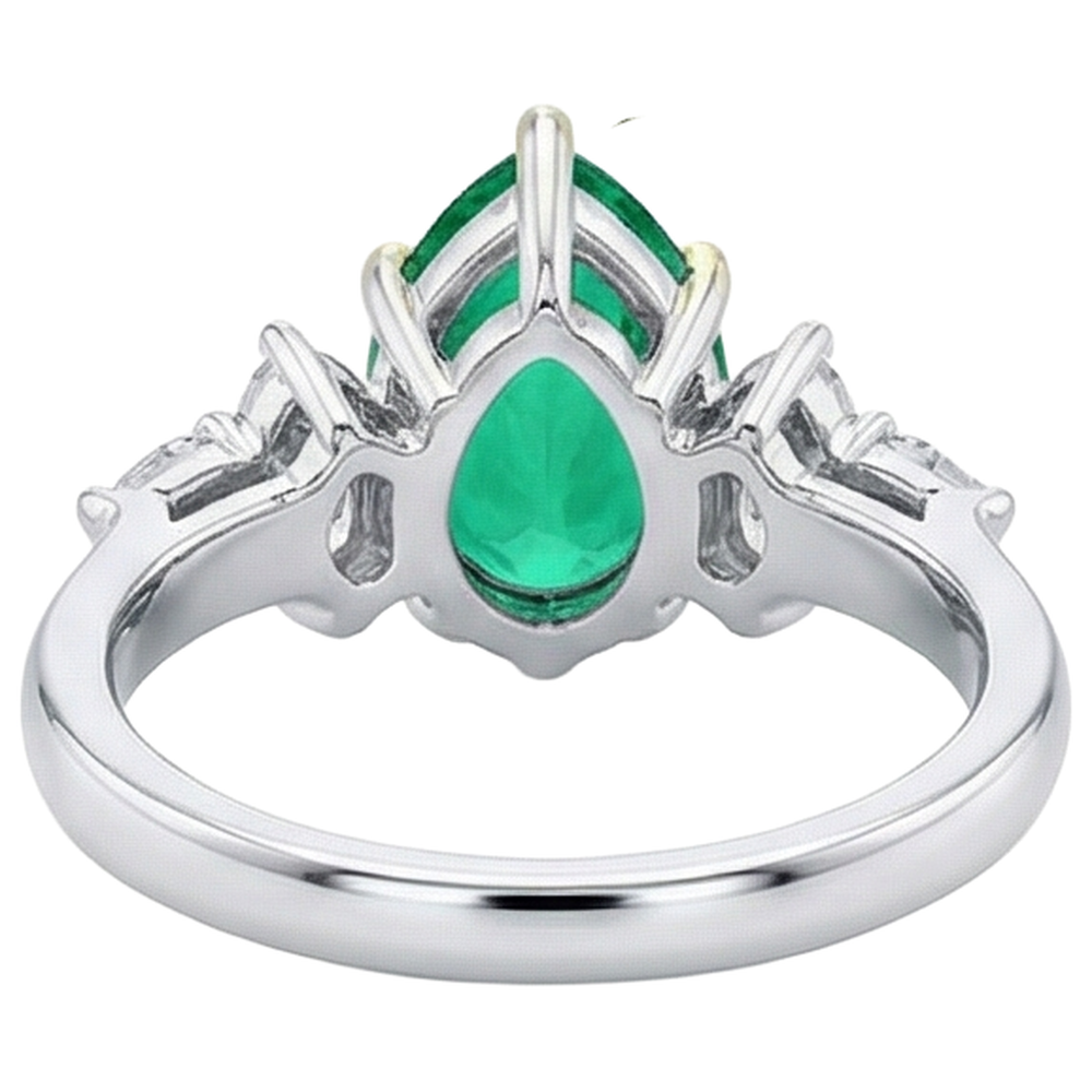Émeraude Colombienne Bague Pierre Précieuse 3-carats Or Deux Tons 14 Carats – vue arrière