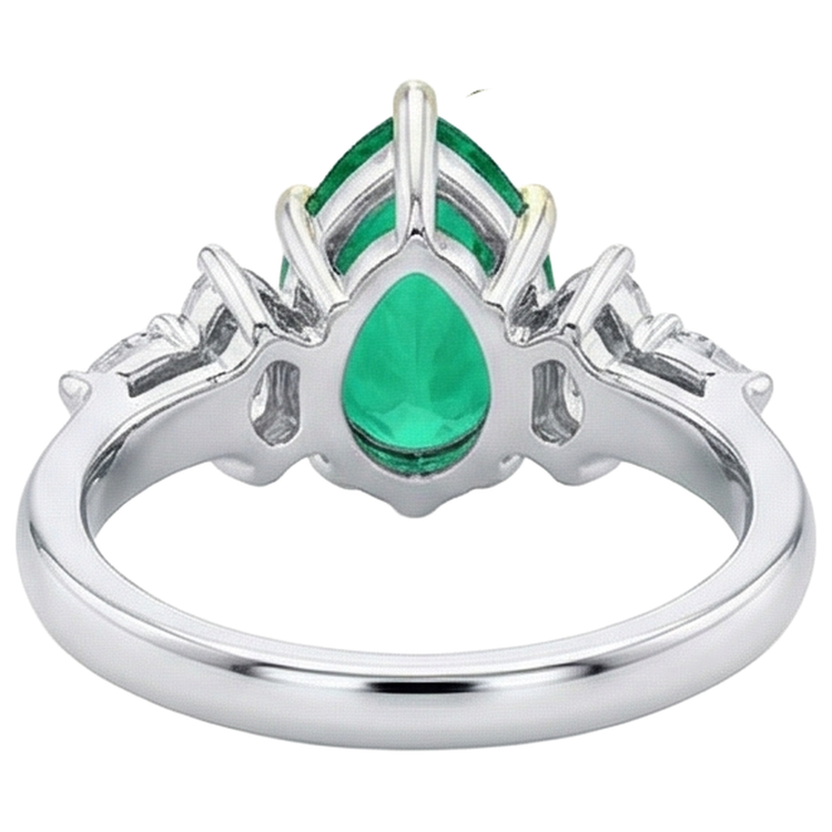 Émeraude Colombienne Bague Pierre Précieuse 3-carats Or Deux Tons 14 Carats – vue arrière