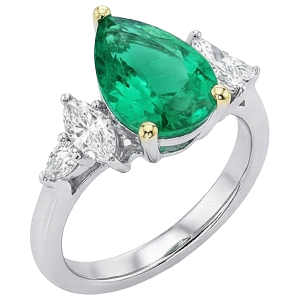 Bague Pierre Précieuse Or Deux Tons 14 Carats avec Émeraude Colombienne – vue d'angle
