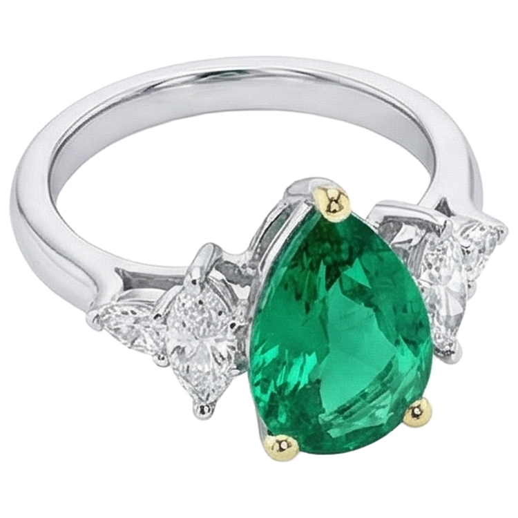 Émeraude Colombienne Bague Pierre Précieuse 3 carats Or Deux Tons 14 Carats – vue de côté