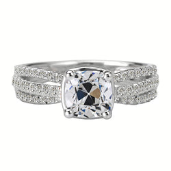 Or 14K Blanc Tige Fendue Diamant Fin Solitaire avec Pierres