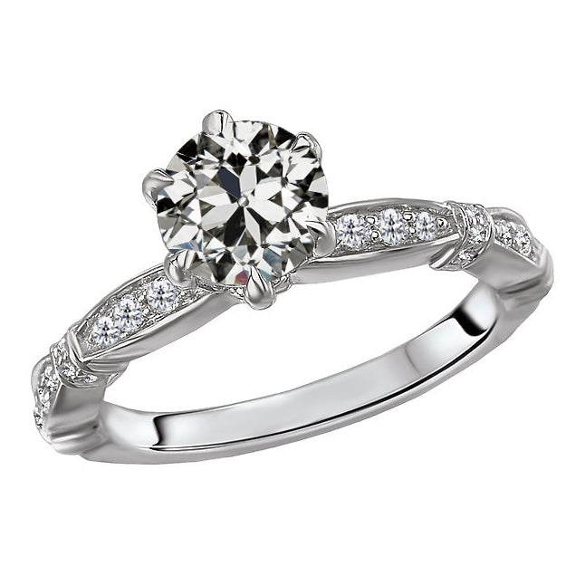 Coussin Antique Diamant bague en Or Blanc 14 Carats – vue principale