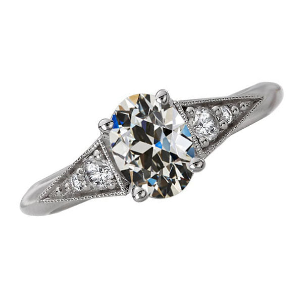 Coussin Antique Diamant bague en Or Blanc 14 Carats – vue principale