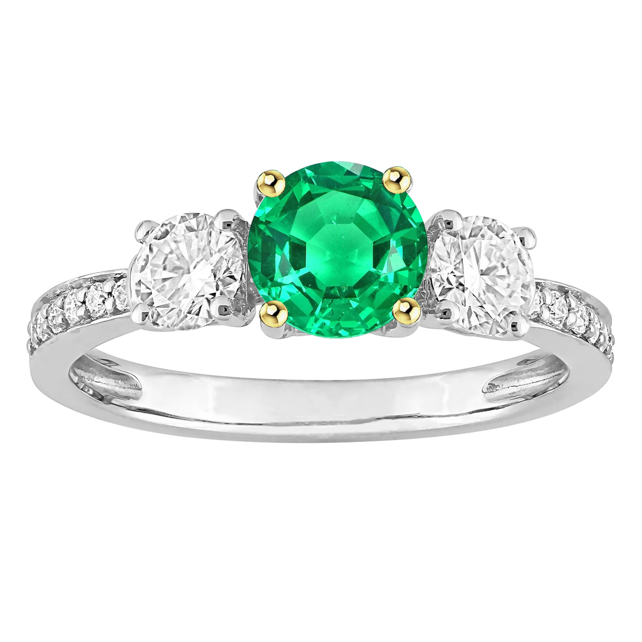 Taille Brillant Émeraude Fine bague en Or 14K Bicolore – vue principale