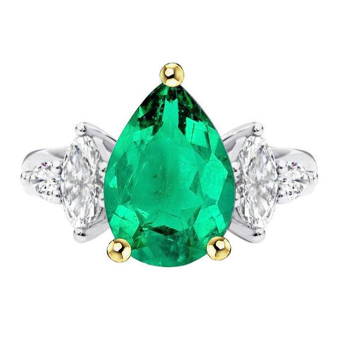 Goutte Émeraude Colombienne bague en Or Deux Tons 14 Carats – vue principale