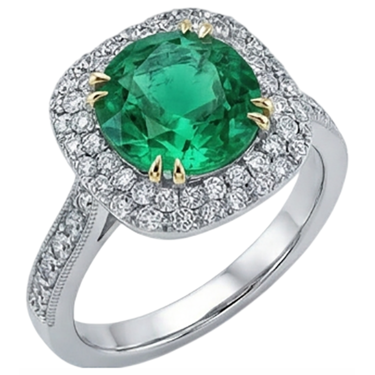 Taille Brillant Émeraude bague en Or Deux Tons 14 Carats – vue de côté