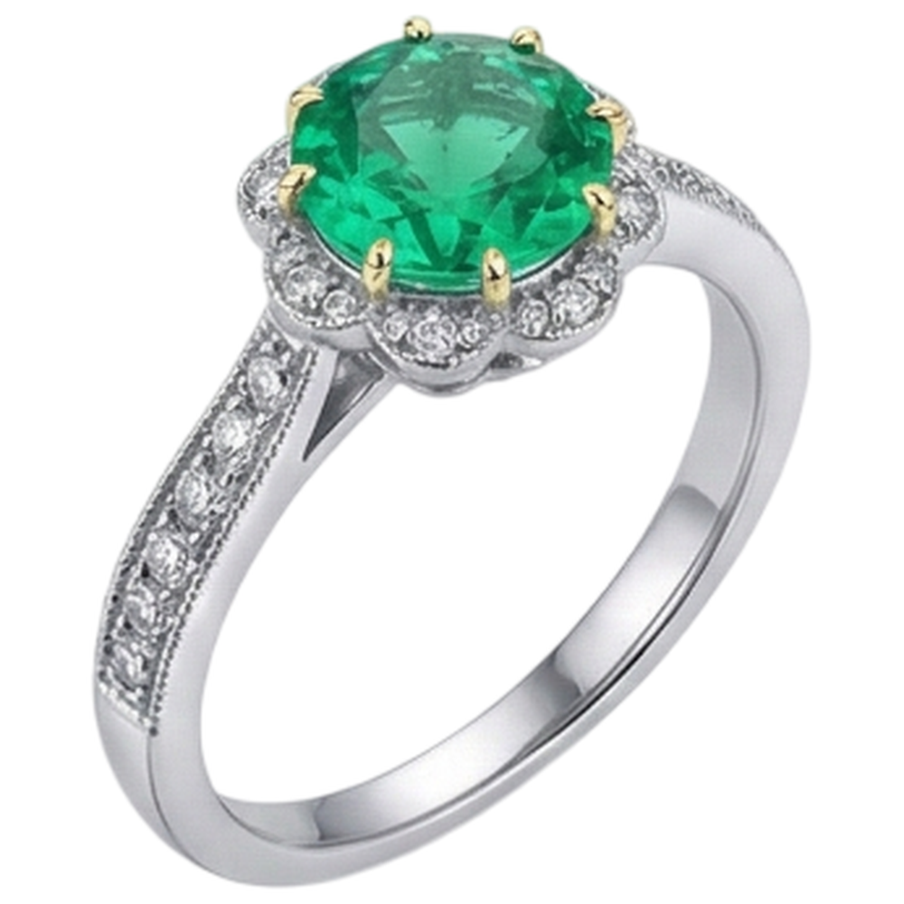 Émeraude Bague Pierre Précieuse 2-carats Or Deux Tons 14 Carats – vue de face