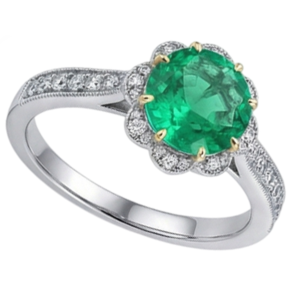 Taille Ronde Émeraude bague en Or Deux Tons 14 Carats – vue de profil