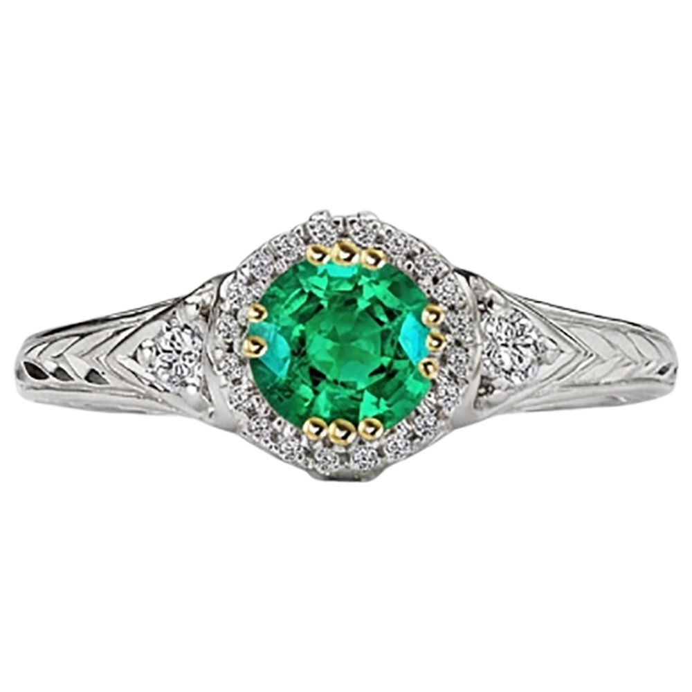 Émeraude Fine Bague Pierre Précieuse 2-carats Or 14K Bicolore – vue de profil