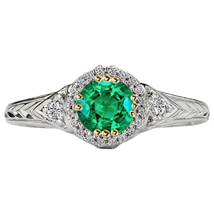 Émeraude Fine Bague Pierre Précieuse 2-carats Or 14K Bicolore – vue de profil