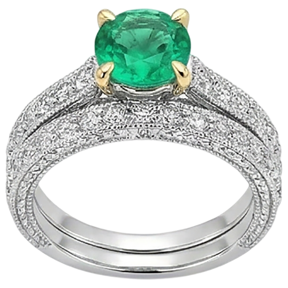 Émeraude Colombienne Taille Brillant Bague Pierre de Couleur en Or 14K Bicolore – vue de profil