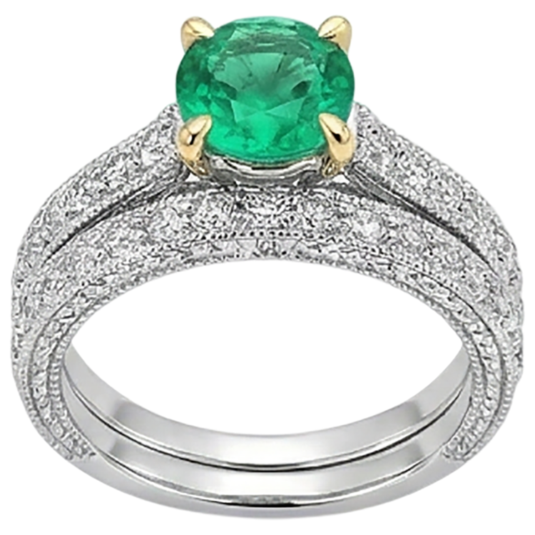 Émeraude Colombienne Taille Brillant Bague Pierre de Couleur en Or 14K Bicolore – vue de profil