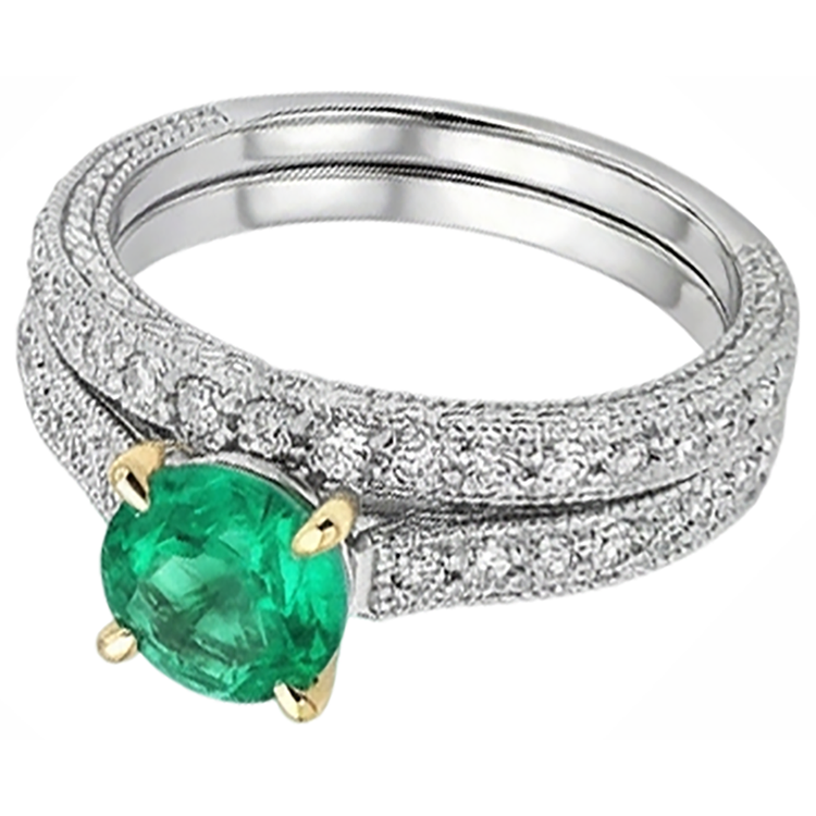 Taille Brillant Émeraude Colombienne bague en Or 14K Bicolore – vue d'angle