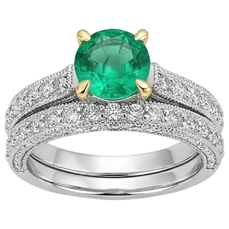 Bague Pierre de Couleur Or 14K Bicolore avec Émeraude Colombienne – vue de face