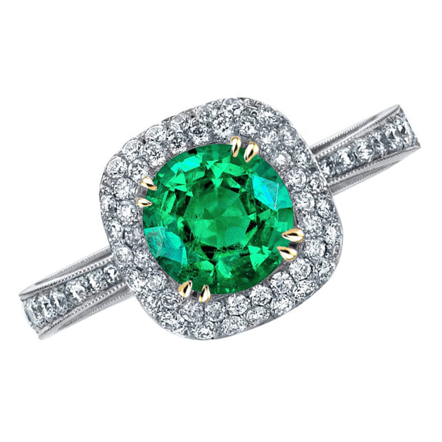 Taille Brillant Émeraude bague en Or Deux Tons 14 Carats – vue principale