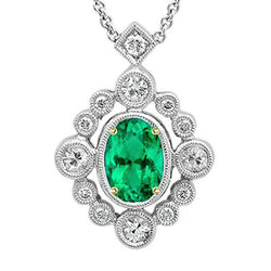 Émeraude Fine Antique Collier Pendentif Pierre 3 carats en Or