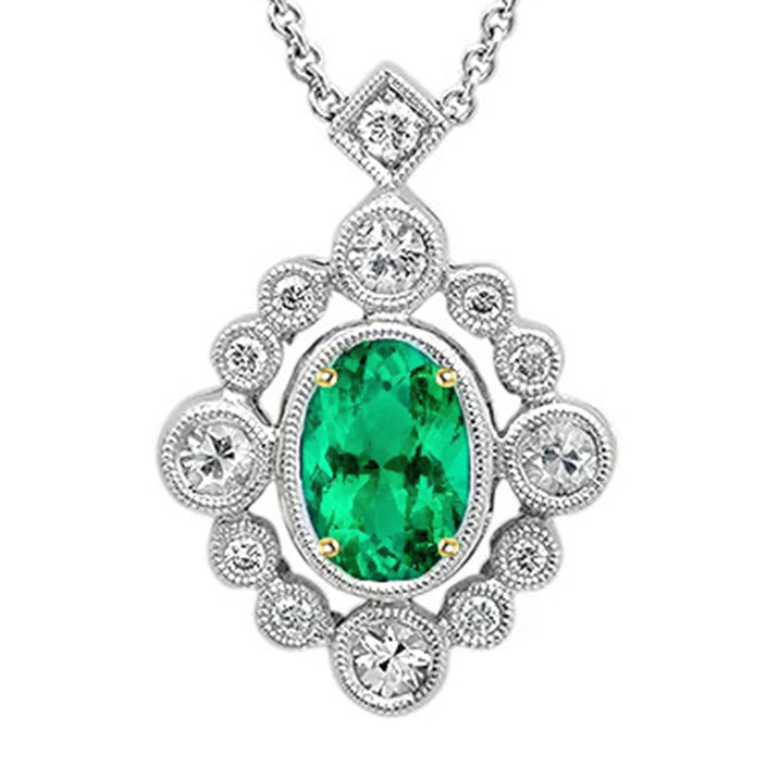 Émeraude Fine Taille Ovale Collier Pendentif Pierre en Or Deux Tons 14 Carats – vue principale