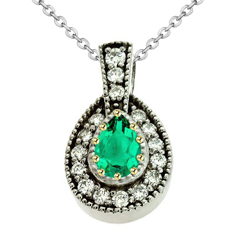 Émeraude Fine Pendentif Pierre Précieuse 1 carats Or 14K Bicolore – vue principale