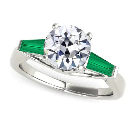 Art Deco Jewelry New Antique Cut Réel Diamond Emeraude Ring Gold 14K