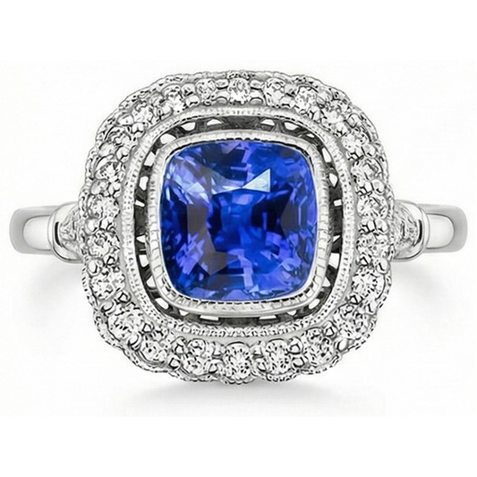 Art Nouveau Jewelry New Ceylan Saphir Et Diamant Naturels Extraits des Mines ( et non cultivés en laboratoire ) Bague Femme