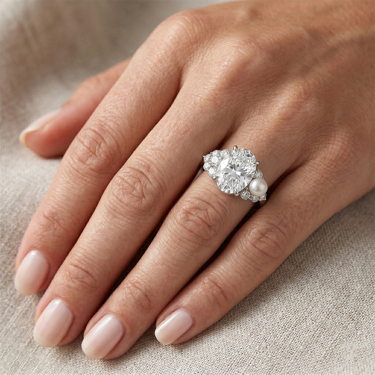 Artisanal VVS Perle des Mers du Sud Bague Solitaire avec Accents