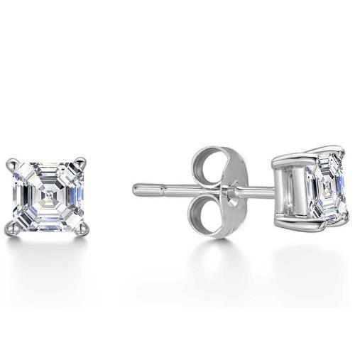 Asscher Cut 2.50 Carats Authentique Diamonds Lady Studs Boucles D'oreilles Or Blanc 14K