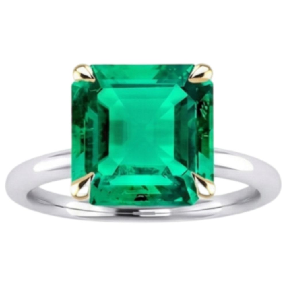 Émeraude Taille Asscher Bague avec Gemme en Or Bicolore 14 Carats – vue de face