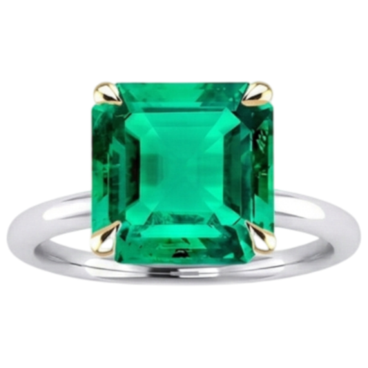 Émeraude Taille Asscher Bague avec Gemme en Or Bicolore 14 Carats – vue de face