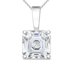 Asscher Cut Femmes Solitaire Réel Diamant Pendentif 2 Carats Or Blanc 14K