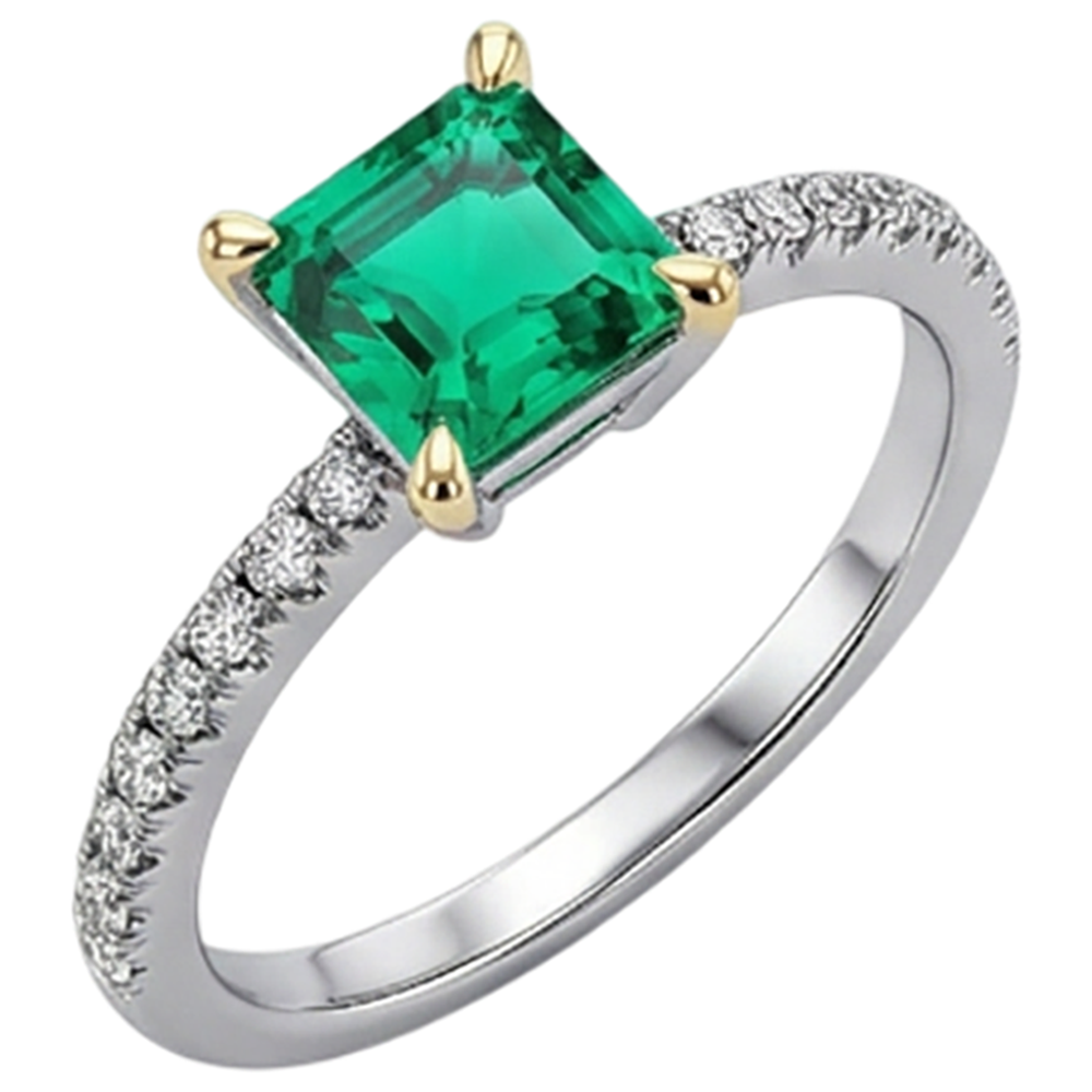 Émeraude Fine Bague Pierre de Couleur 3 carats Or 14K Bicolore – vue de côté