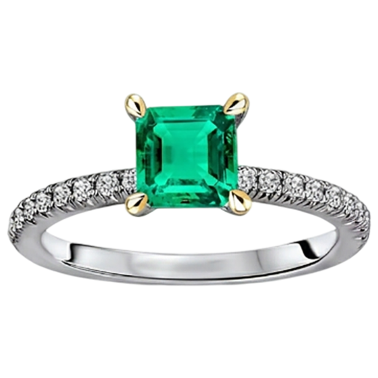 Bague Pierre de Couleur Or 14K Bicolore avec Émeraude Fine – vue de face