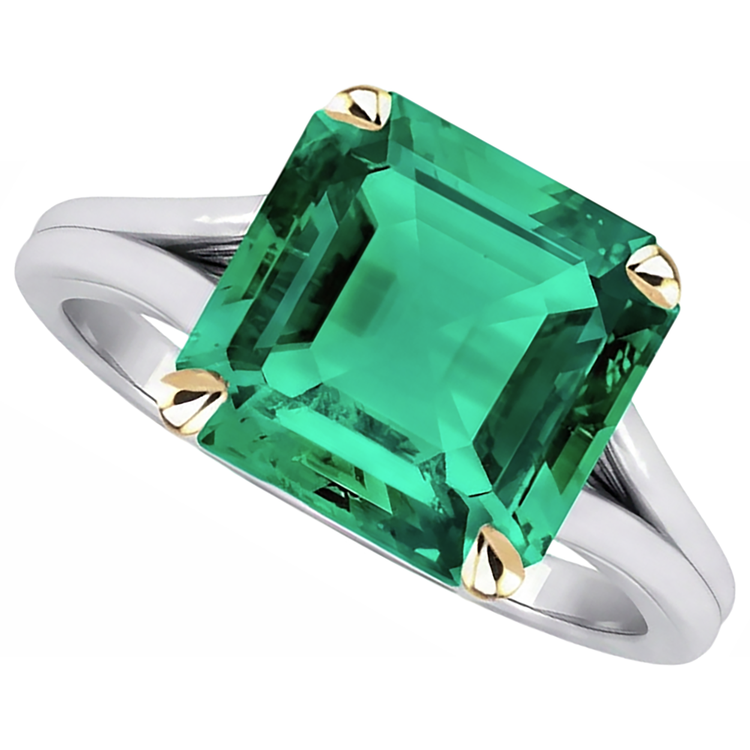 Émeraude Fine Asscher Bague avec Gemme en Or Deux Tons 14 Carats – vue de côté