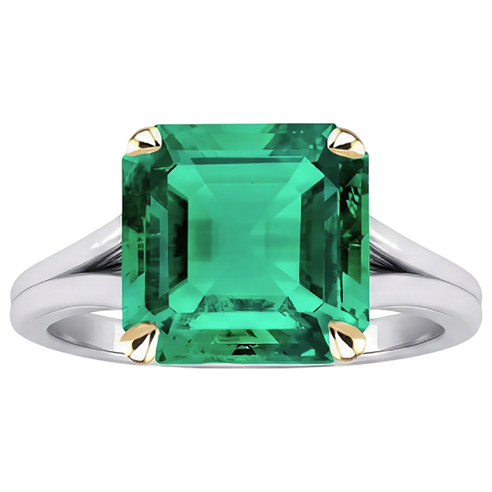 Émeraude Fine Bague avec Gemme 5 carats Or Deux Tons 14 Carats – vue de face