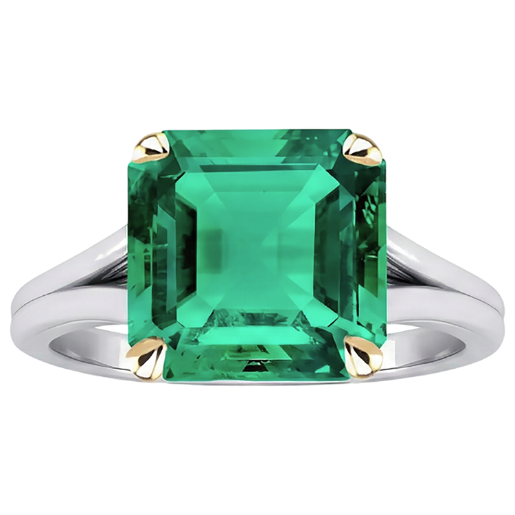 Émeraude Fine Bague avec Gemme 5 carats Or Deux Tons 14 Carats – vue de face