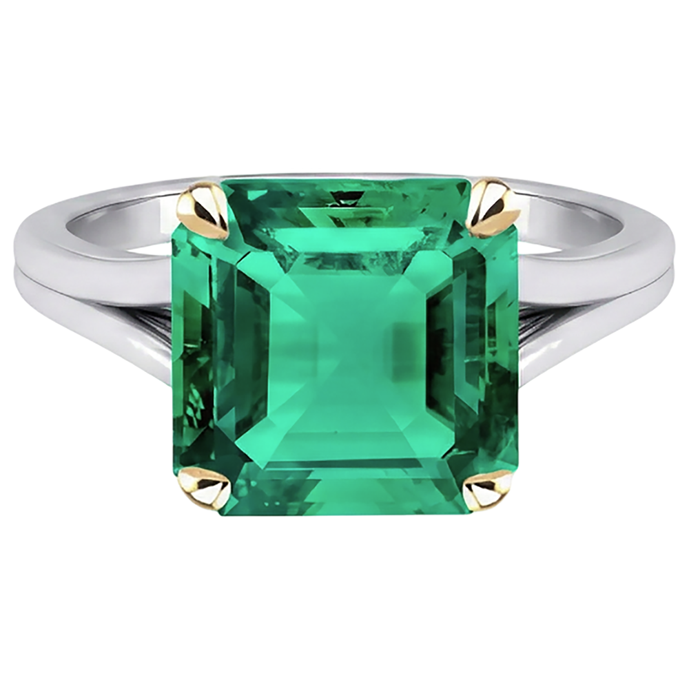 Émeraude Fine Asscher Bague avec Gemme en Or Deux Tons 14 Carats – vue de profil