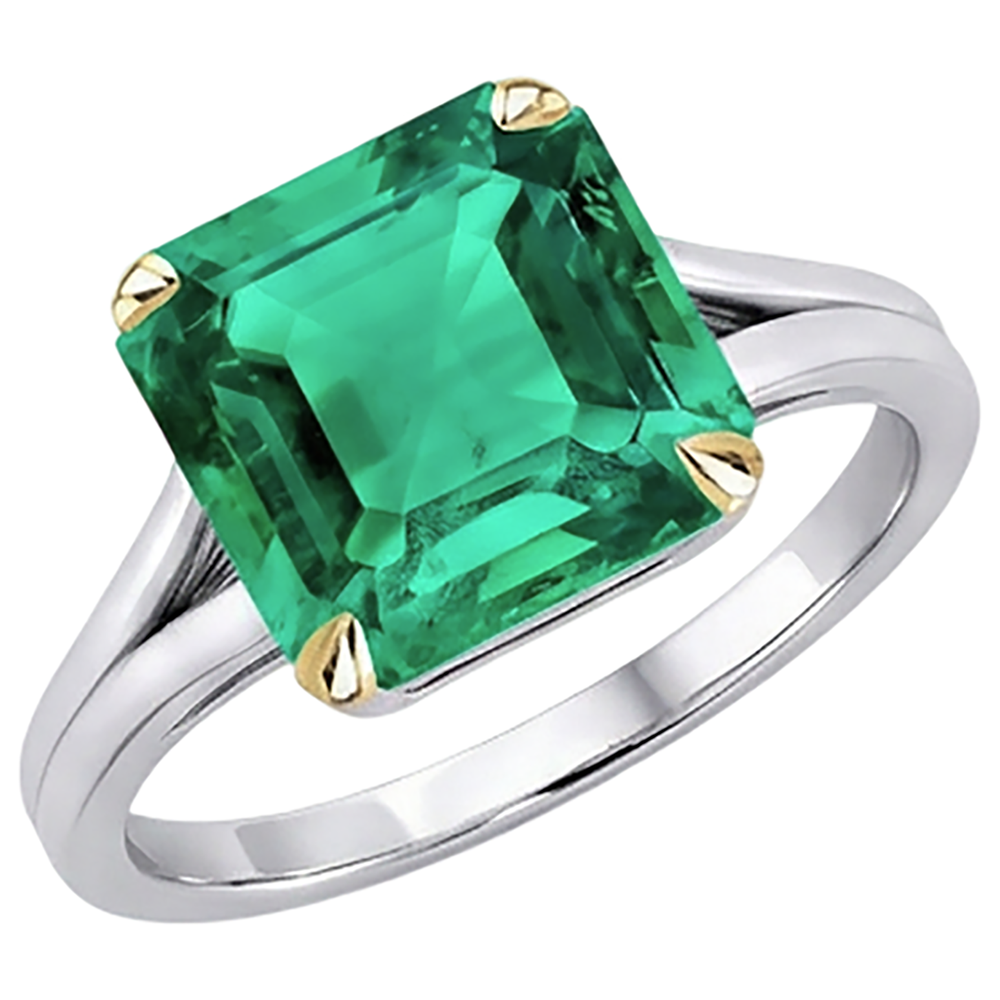 Émeraude Fine Bague avec Gemme 5 carats Or Deux Tons 14 Carats – vue d'angle