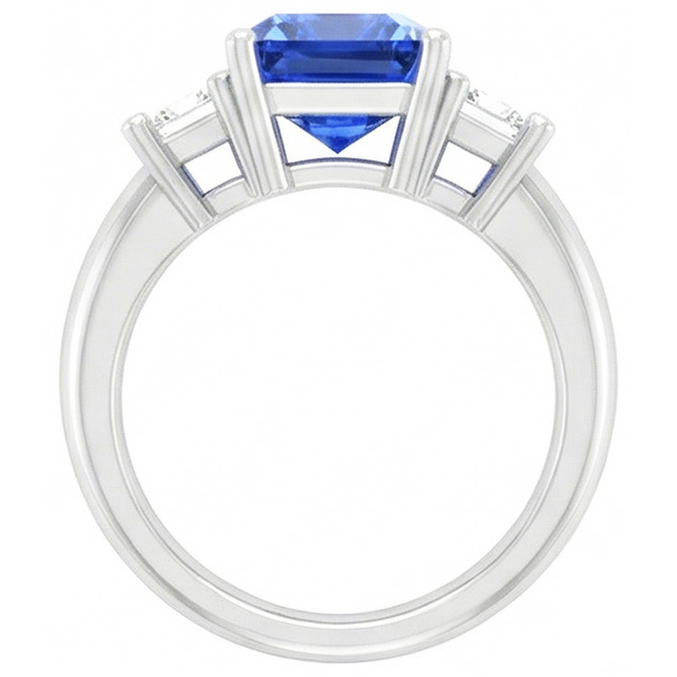 Asscher Diamond Jewelry Radiant Sapphire Bague 3 Pierres 4 Griffes 3 Carats