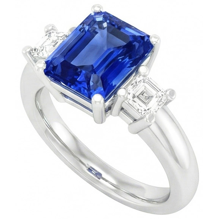 Asscher Diamond Jewelry Radiant Sapphire Bague 3 Pierres 4 Griffes 3 Carats