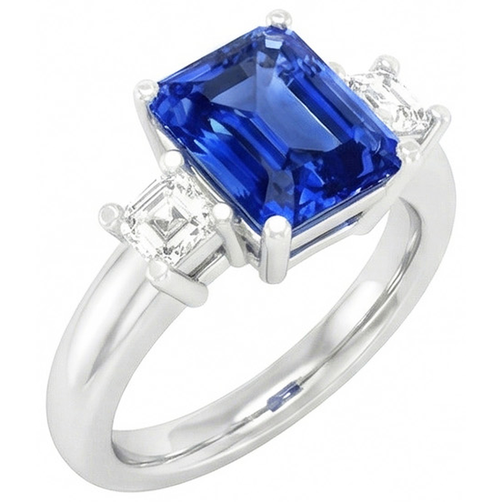 Asscher Diamond Jewelry Radiant Sapphire Bague 3 Pierres 4 Griffes 3 Carats