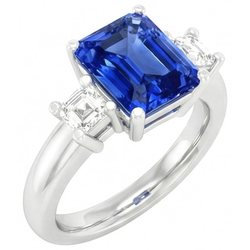 Asscher Diamond Jewelry Radiant Sapphire Bague 3 Pierres 4 Griffes 3 Carats