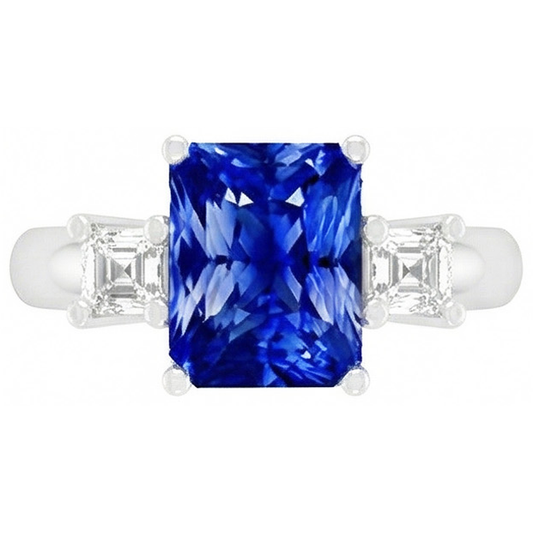 Asscher Diamond Jewelry Radiant Sapphire Bague 3 Pierres 4 Griffes 3 Carats