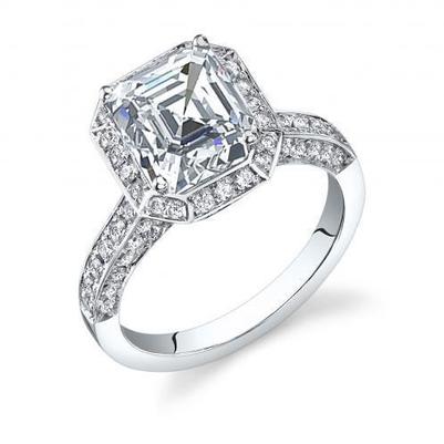 Asscher Et Bague De Fiançailles Naturel Diamant Coupe Ronde 2.83 Ct Halo