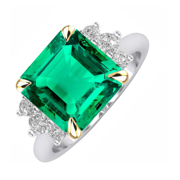Émeraude Colombienne Bague Pierre Précieuse 4 carats Or 14K Bicolore – vue de face