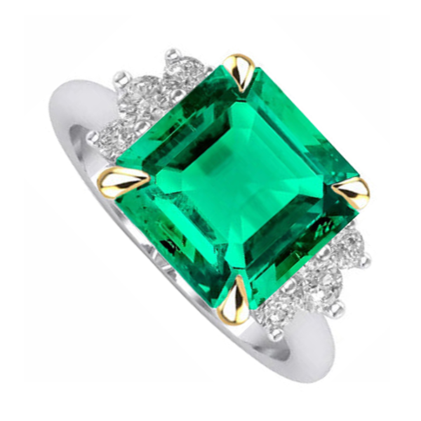 Émeraude Colombienne Asscher Bague Pierre Précieuse en Or 14K Bicolore – vue de côté