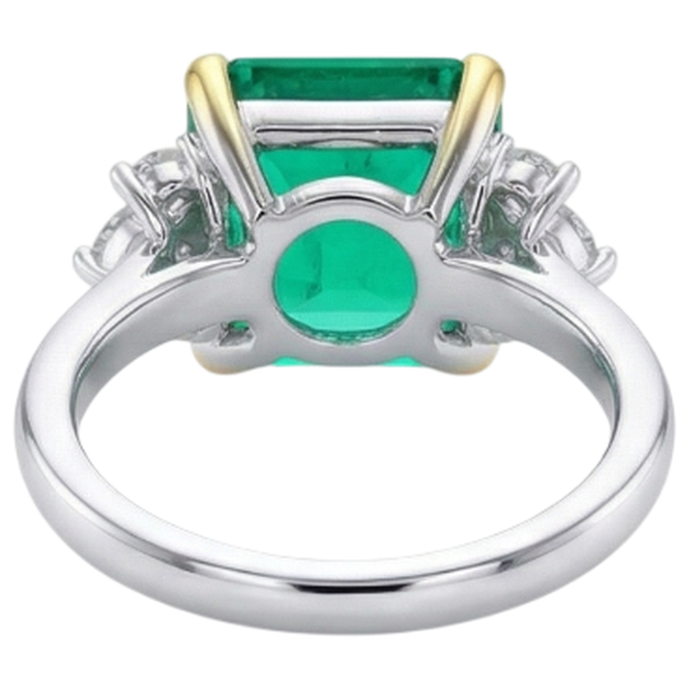 Bague Pierre Précieuse Or 14K Bicolore avec Émeraude Colombienne – vue arrière