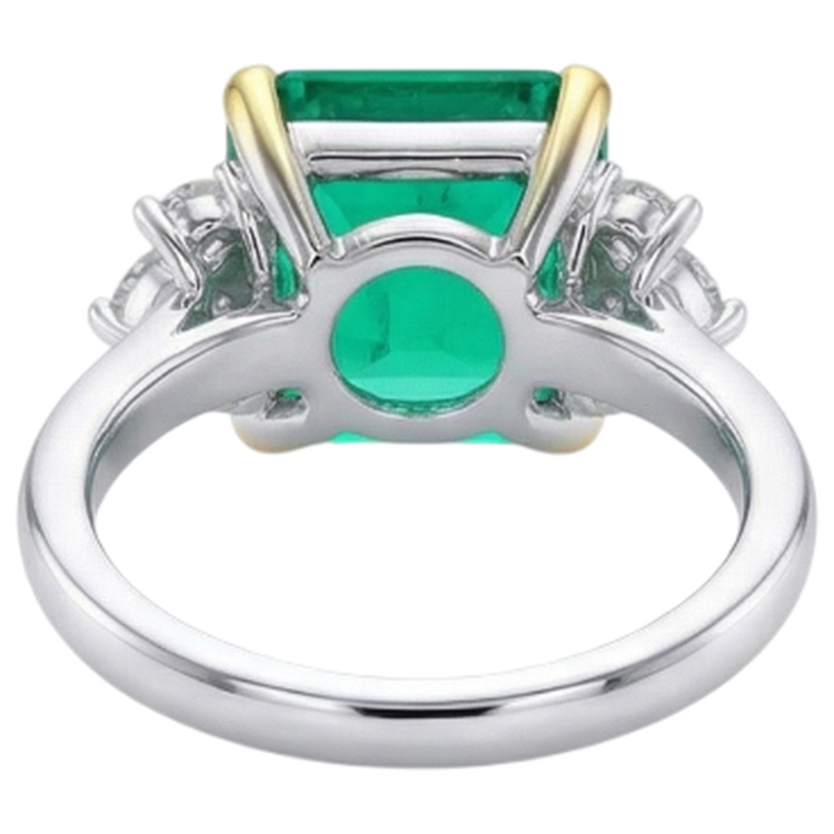 Bague Pierre Précieuse Or 14K Bicolore avec Émeraude Colombienne – vue arrière