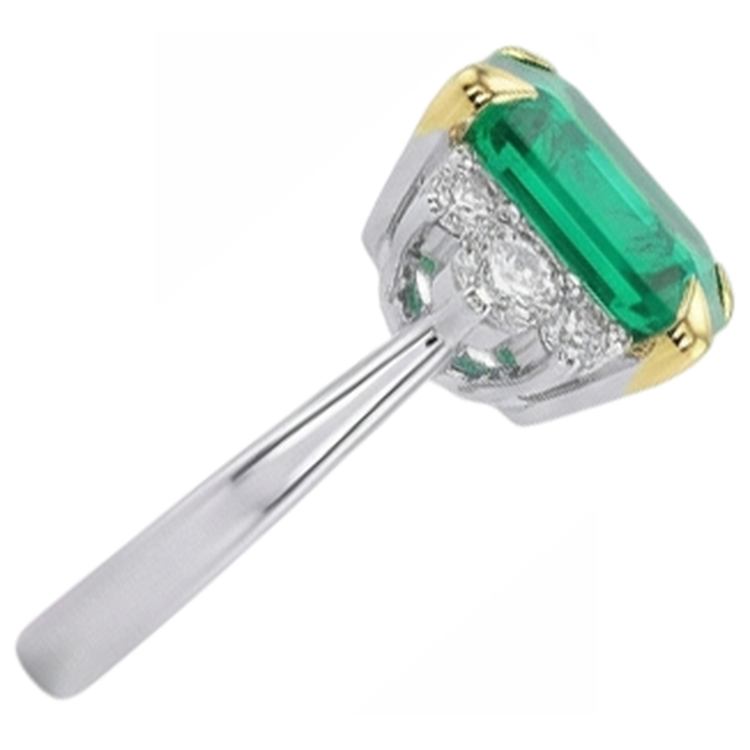 Asscher Émeraude Colombienne bague en Or 14K Bicolore – vue de profil