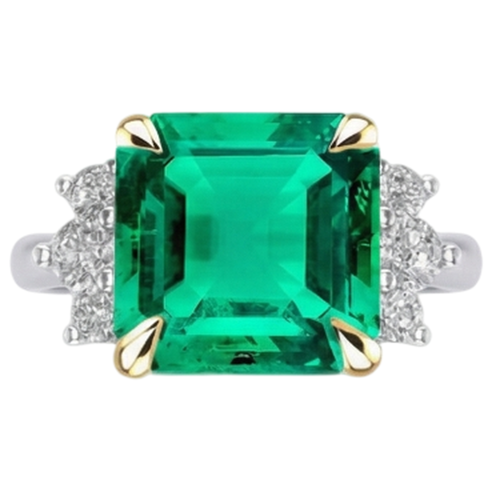 Émeraude Colombienne Bague Pierre Précieuse 4 carats Or 14K Bicolore – vue d'angle