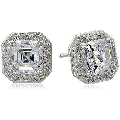 Asscher Halo Réel Diamond Stud Boucle d'oreille 2.80 Carats Or Blanc 14K Bijoux
